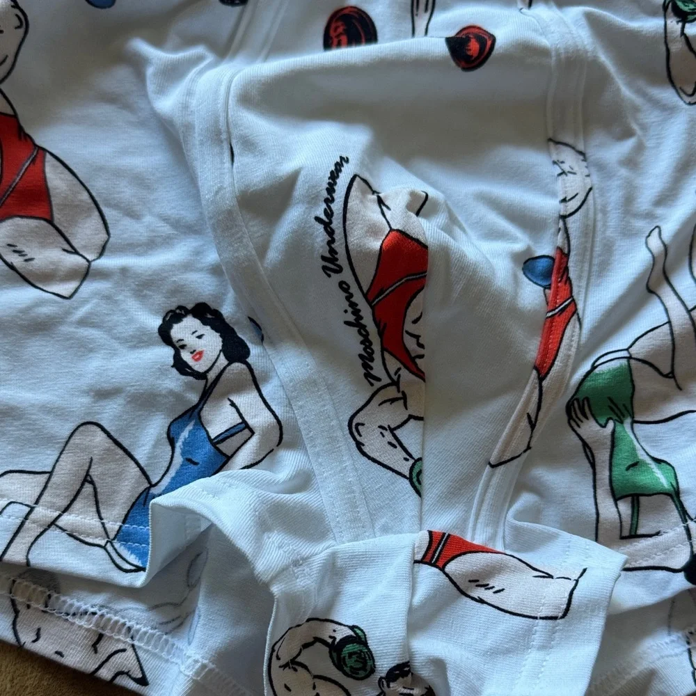 Moschino Men's Boxer Briefs - White and Gray muscle men and pin up girls print